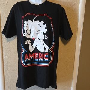 Betty Boop Black and Red Short Sleeve Tee with Retro Cartoon Design